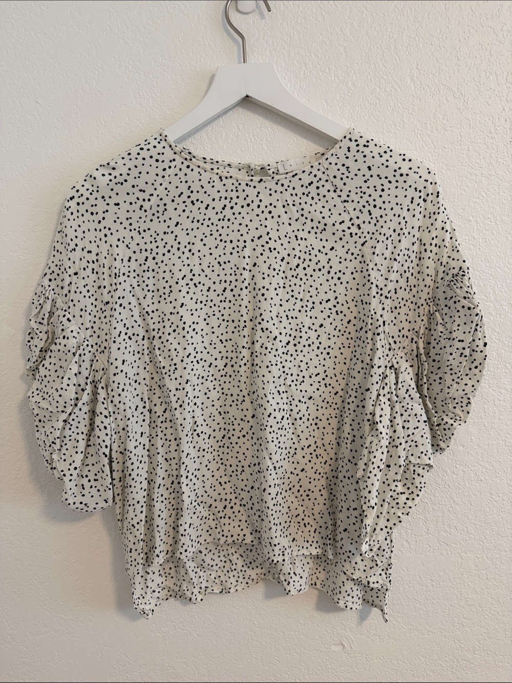 Leith White Blouse with Black Dot Ruffle Sleeves
